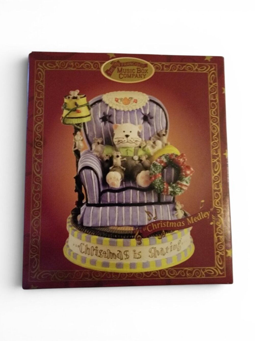 Vintage 2001 San Francisco Music Box Cat & Mice Christmas Ornament Music w/ Box